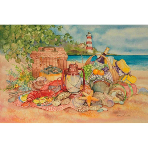 Bayside Picnic White Modern Wood Framed Art Print by McKenna, Kathleen Parr