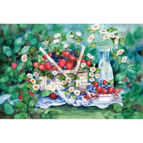 Strawberry Picnic Black Modern Wood Framed Art Print with Double Matting by McKenna, Kathleen Parr