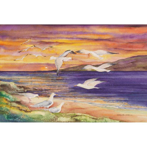 Seagull Sunset Black Modern Wood Framed Art Print with Double Matting by McKenna, Kathleen Parr