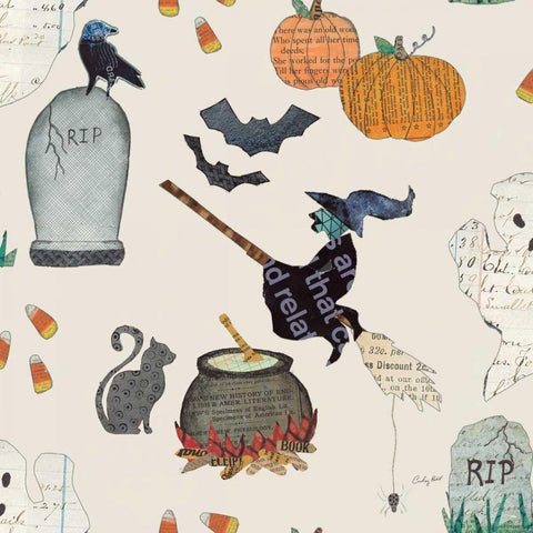 Halloween Whimsy Pattern VIC White Modern Wood Framed Art Print by Prahl, Courtney