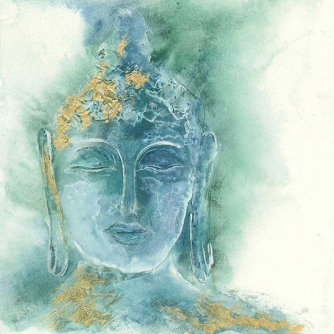 Gilded Buddha I White Modern Wood Framed Art Print with Double Matting by Paschke, Chris