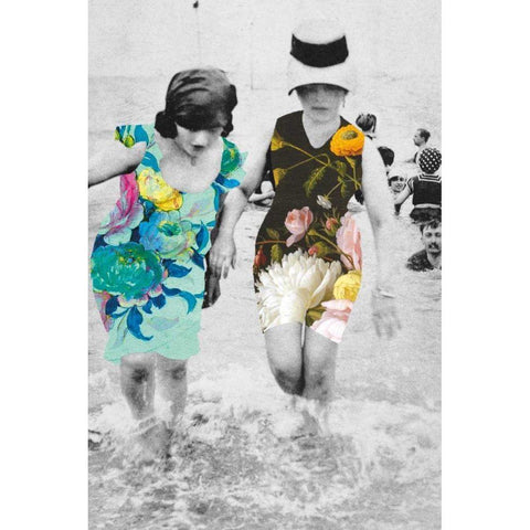 Beach Party Black Modern Wood Framed Art Print with Double Matting by Wild Apple Portfolio
