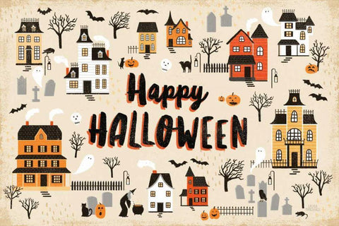 Spooky Village I Cream Black Ornate Wood Framed Art Print with Double Matting by Marshall, Laura