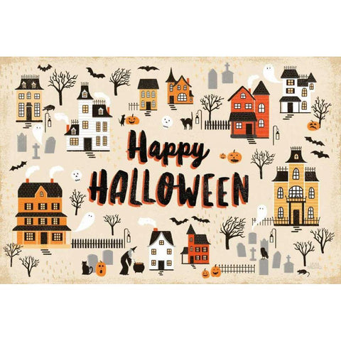 Spooky Village I Cream Black Modern Wood Framed Art Print by Marshall, Laura