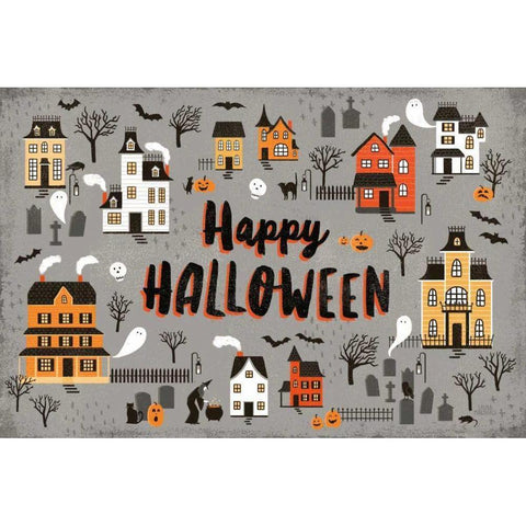 Spooky Village I Gray Gold Ornate Wood Framed Art Print with Double Matting by Marshall, Laura