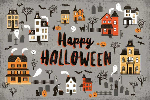 Spooky Village I Gray White Modern Wood Framed Art Print with Double Matting by Marshall, Laura