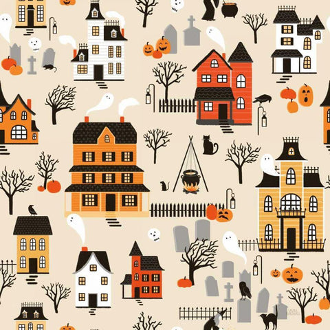 Spooky Village Pattern I Black Ornate Wood Framed Art Print with Double Matting by Marshall, Laura