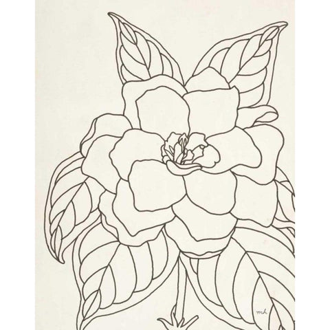 Gardenia Line Drawing Crop White Modern Wood Framed Art Print by Hershey, Moira