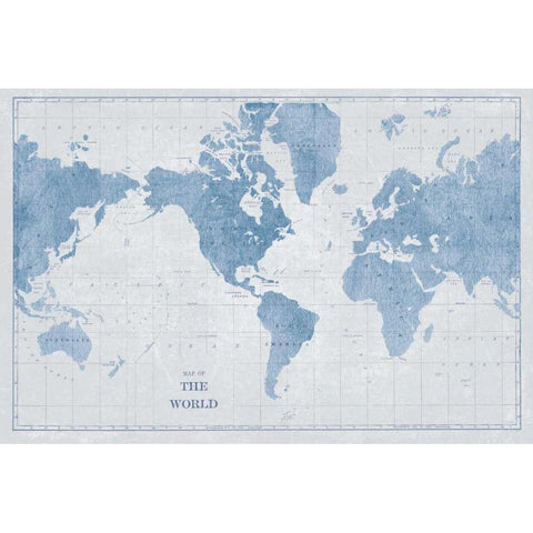 World Map White and Blue Black Modern Wood Framed Art Print with Double Matting by Schlabach, Sue