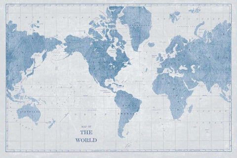 World Map White and Blue White Modern Wood Framed Art Print with Double Matting by Schlabach, Sue