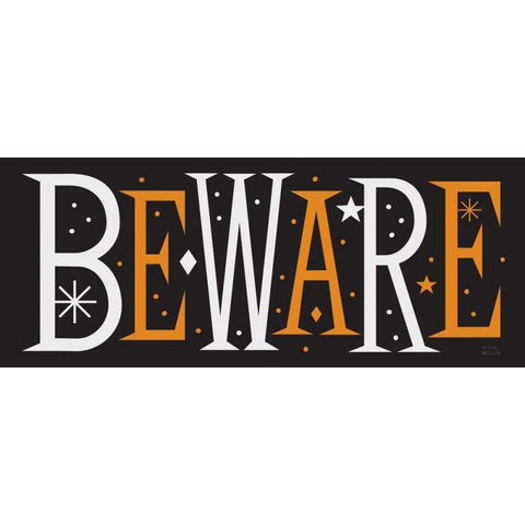 Festive Fright Beware White Modern Wood Framed Art Print by Mullan, Michael