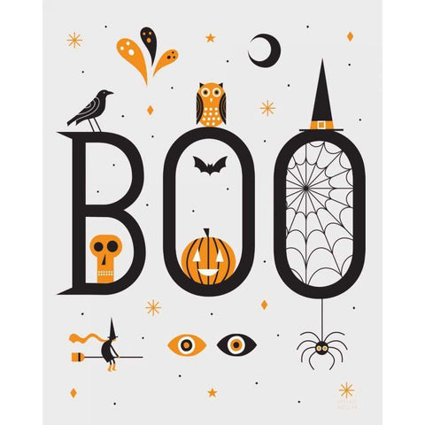 Festive Fright Boo White Modern Wood Framed Art Print by Mullan, Michael
