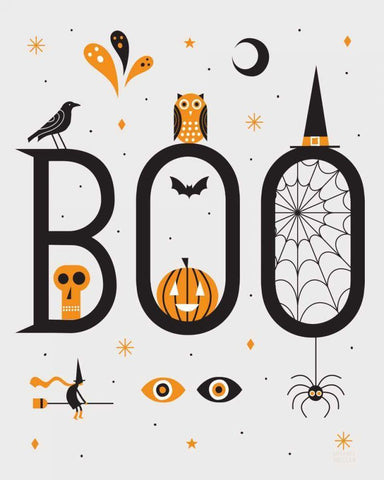 Festive Fright Boo Black Ornate Wood Framed Art Print with Double Matting by Mullan, Michael