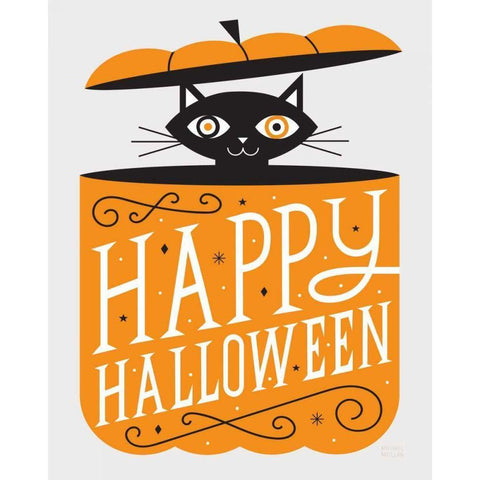 Festive Fright Cat White Modern Wood Framed Art Print by Mullan, Michael