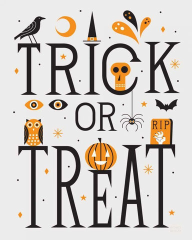 Festive Fright Trick or Treat I White Modern Wood Framed Art Print with Double Matting by Mullan, Michael
