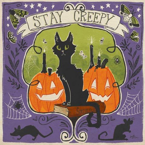 Stay Creepy V Black Ornate Wood Framed Art Print with Double Matting by Penner, Janelle