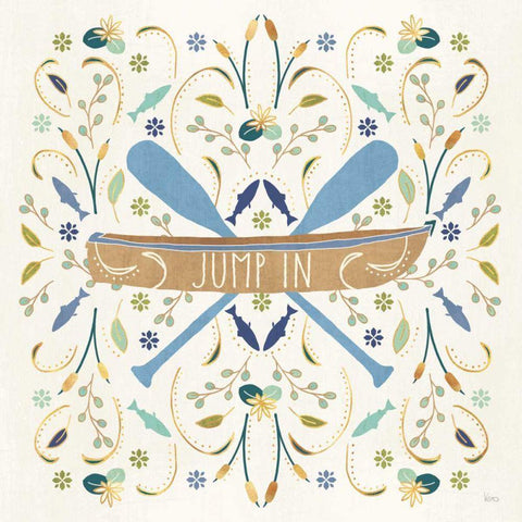 Otomi Lake III Rowboat Gold Ornate Wood Framed Art Print with Double Matting by Charron, Veronique