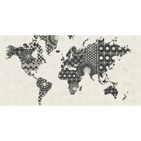 Kami Map - No Border Black Modern Wood Framed Art Print with Double Matting by Lovell, Kathrine