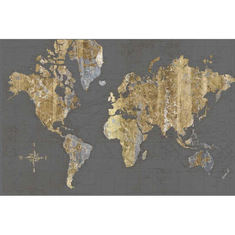 Gilded Map Gray - No Border Gold Ornate Wood Framed Art Print with Double Matting by Wild Apple Portfolio