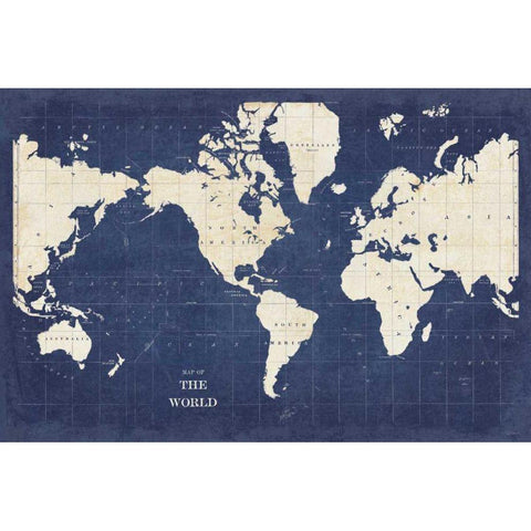 Blueprint World Map - No Border White Modern Wood Framed Art Print by Schlabach, Sue