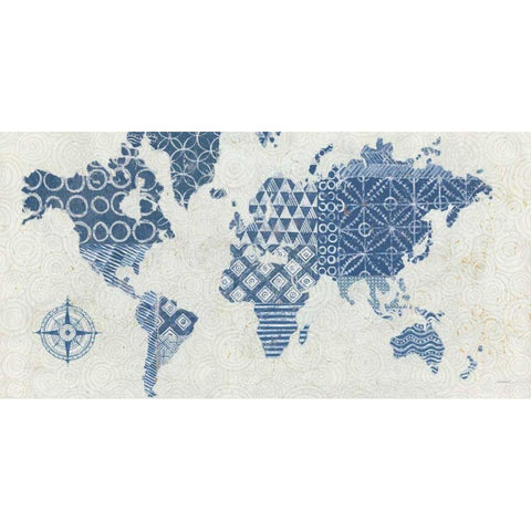 Indigo Gild Map Maki - No Border Black Modern Wood Framed Art Print with Double Matting by Lovell, Kathrine