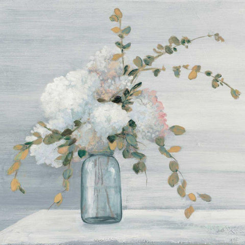 Morning Bouquet Blue Gray Crop White Modern Wood Framed Art Print with Double Matting by Purinton, Julia