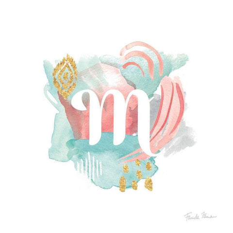 Abstract Monogram M White Modern Wood Framed Art Print by Zaman, Farida