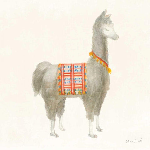 Festive Llama I White Modern Wood Framed Art Print with Double Matting by Nai, Danhui