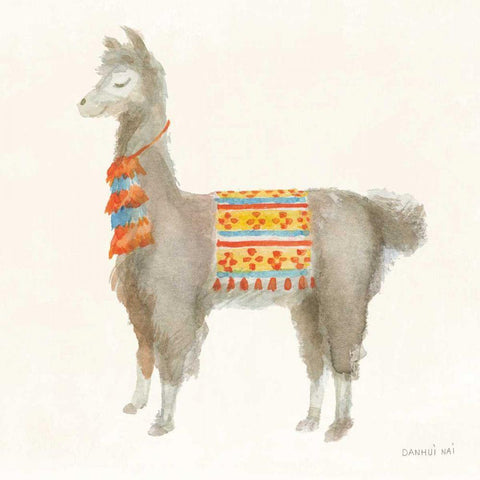 Festive Llama II Black Ornate Wood Framed Art Print with Double Matting by Nai, Danhui