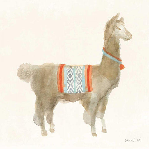 Festive Llama III White Modern Wood Framed Art Print with Double Matting by Nai, Danhui