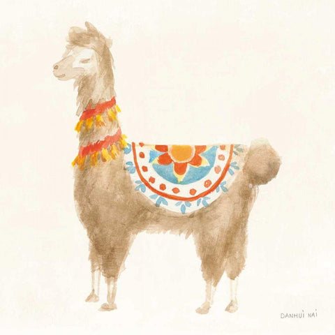 Festive Llama IV Gold Ornate Wood Framed Art Print with Double Matting by Nai, Danhui