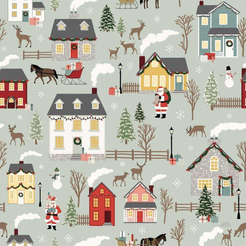 Christmas Village Pattern I White Modern Wood Framed Art Print with Double Matting by Marshall, Laura