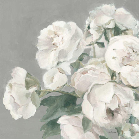 Peonies on Gray White Modern Wood Framed Art Print with Double Matting by Hageman, Marilyn