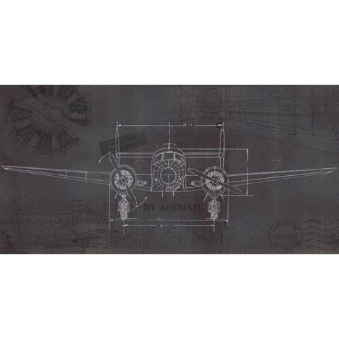 Plane Blueprint IV Wings White Modern Wood Framed Art Print by Fabiano, Marco