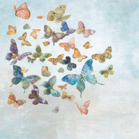 Beautiful Butterflies v3 Sq Light Gold Ornate Wood Framed Art Print with Double Matting by Nai, Danhui