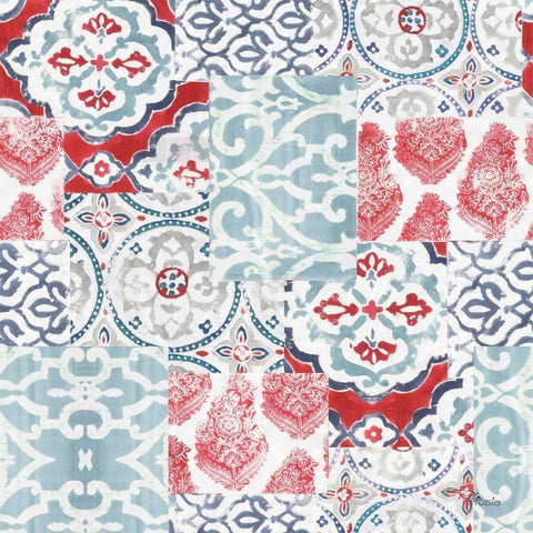 Bazaar Patchwork Pattern I Black Ornate Wood Framed Art Print with Double Matting by Pela Studio