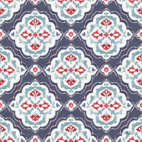 Bazaar Patchwork Pattern IIB Black Ornate Wood Framed Art Print with Double Matting by Pela Studio