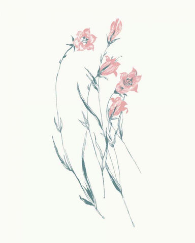 Flowers on White V Contemporary Bright White Modern Wood Framed Art Print with Double Matting by Wild Apple Portfolio