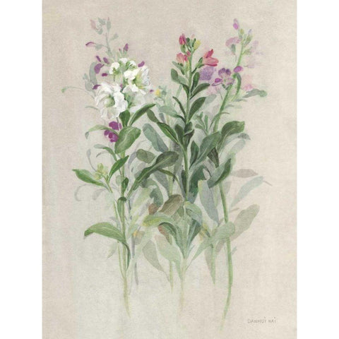 Sprigs of June I White Modern Wood Framed Art Print by Nai, Danhui