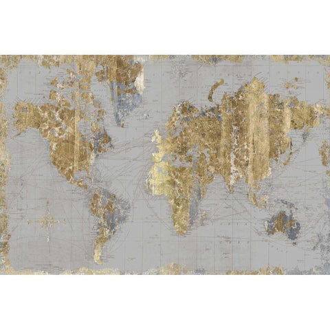 Gilded Map Light Gray Gold Ornate Wood Framed Art Print with Double Matting by Wild Apple Portfolio