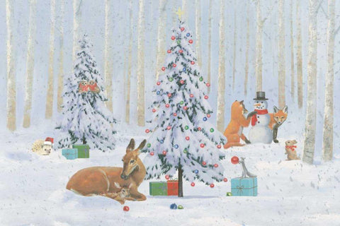 Christmas Critters Bright I White Modern Wood Framed Art Print with Double Matting by Adams, Emily