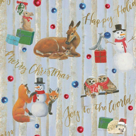Christmas Critters Bright Pattern IVA White Modern Wood Framed Art Print by Adams, Emily