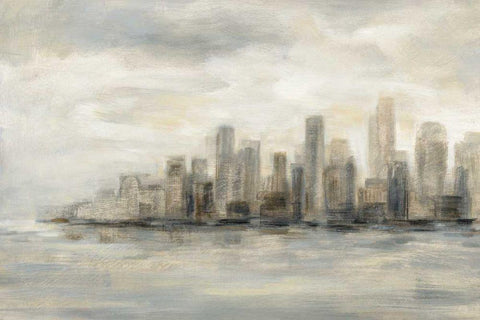 Manhattan Low Clouds White Modern Wood Framed Art Print with Double Matting by Vassileva, Silvia