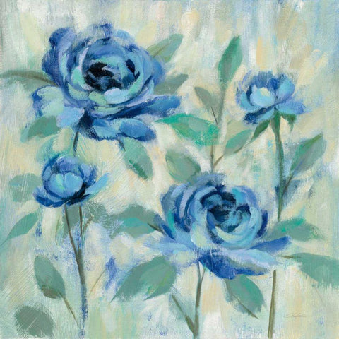 Brushy Blue Flowers I White Modern Wood Framed Art Print with Double Matting by Vassileva, Silvia