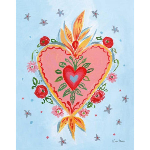 Fridas Heart III Black Modern Wood Framed Art Print by Zaman, Farida