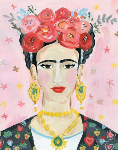 Homage to Frida Black Ornate Wood Framed Art Print with Double Matting by Zaman, Farida