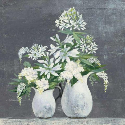 Later Summer Bouquet III White Vase Black Ornate Wood Framed Art Print with Double Matting by Purinton, Julia