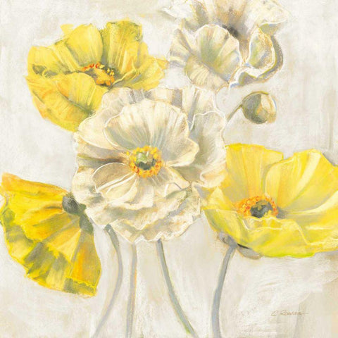 Gold and White Contemporary Poppies Neutral White Modern Wood Framed Art Print with Double Matting by Rowan, Carol