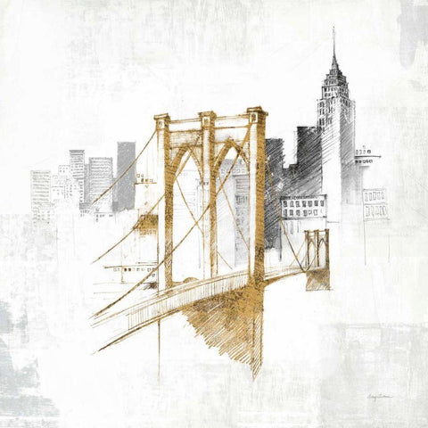 Brooklyn Bridge No Words Gold Ornate Wood Framed Art Print with Double Matting by Tillmon, Avery