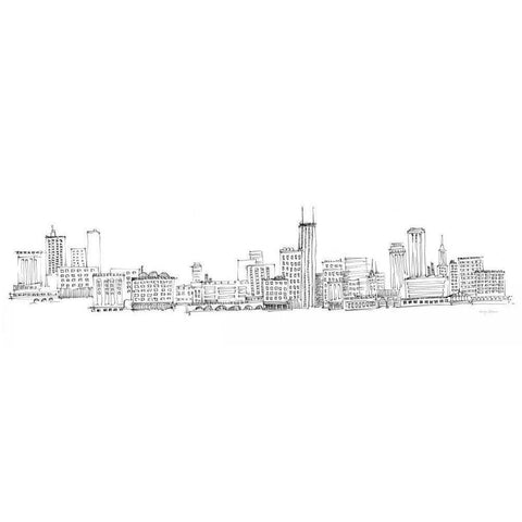 Chicago Skyline Black Modern Wood Framed Art Print with Double Matting by Tillmon, Avery